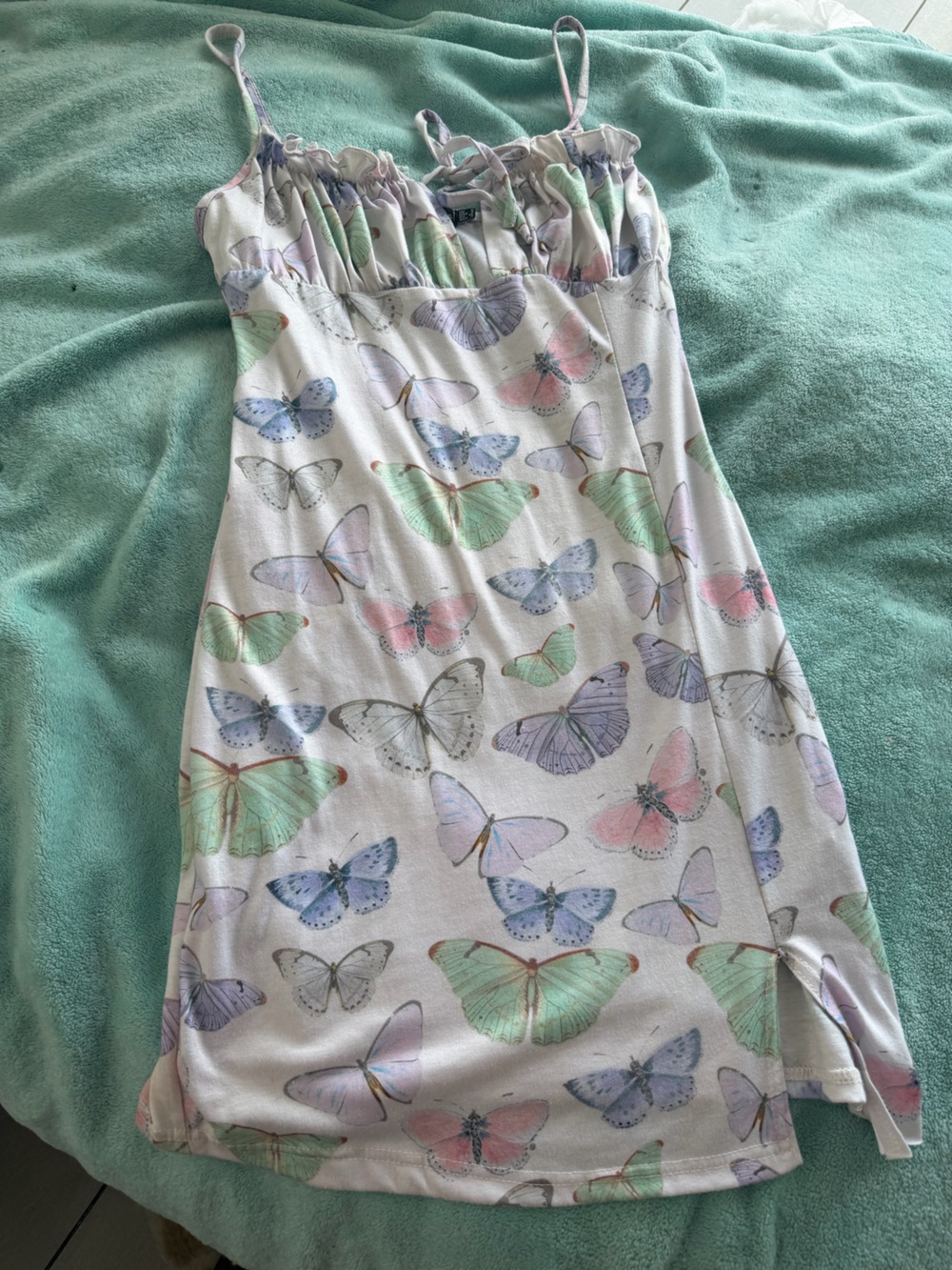 PrettyLittleThing Pastel Butterfly Print Tie-Front Dress